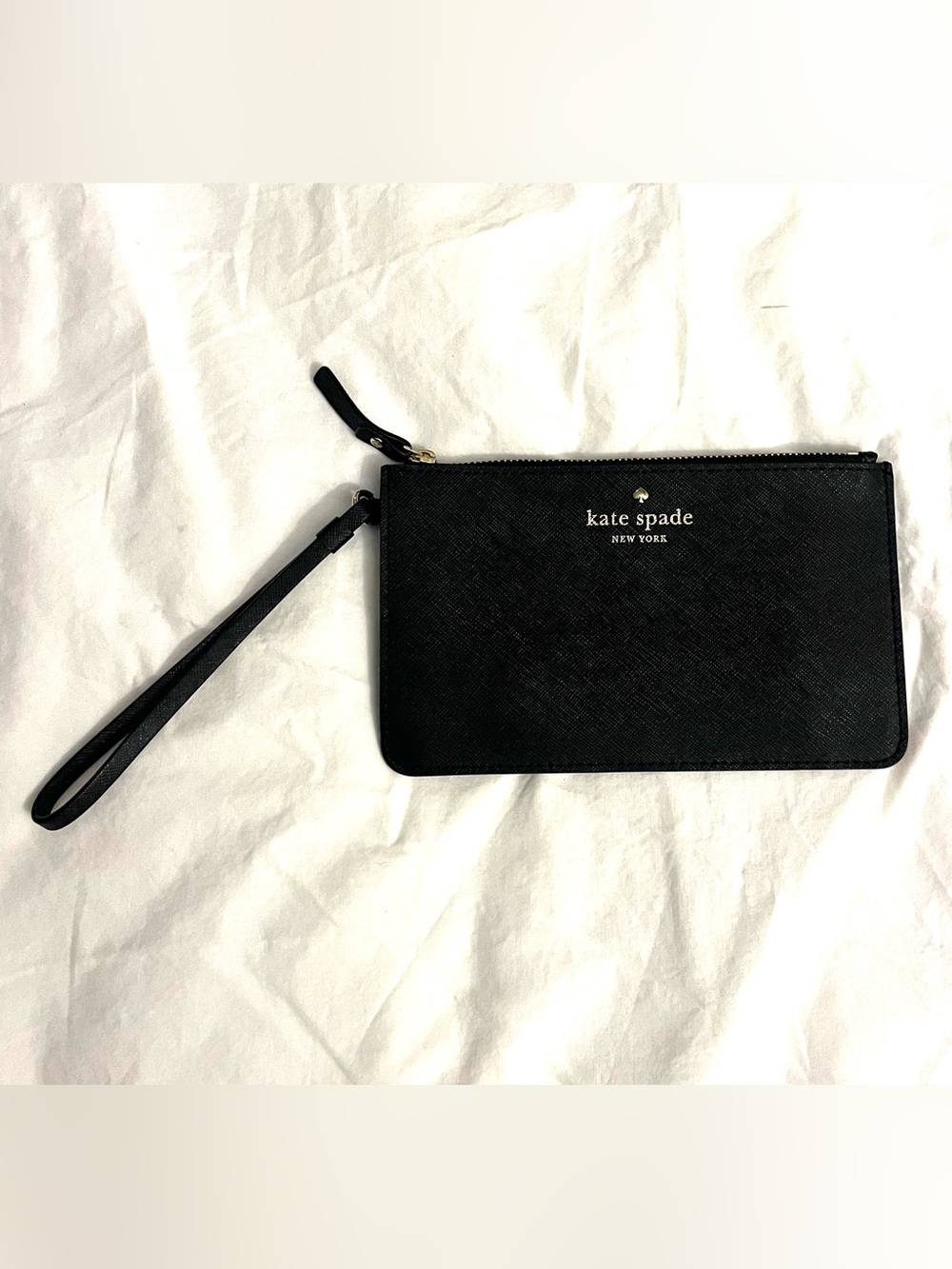 Kate Spade Black Slim Bee Wristlet Gold Tone hardware